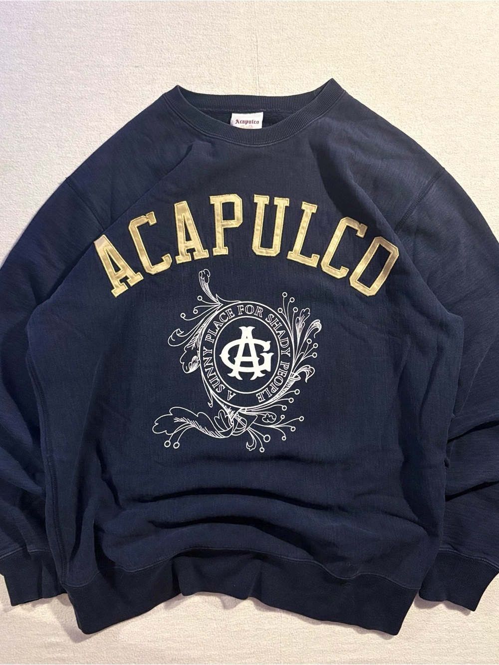 ACAPULCO GOLD Navy Crewneck Sweatshirt with Gold Lettering